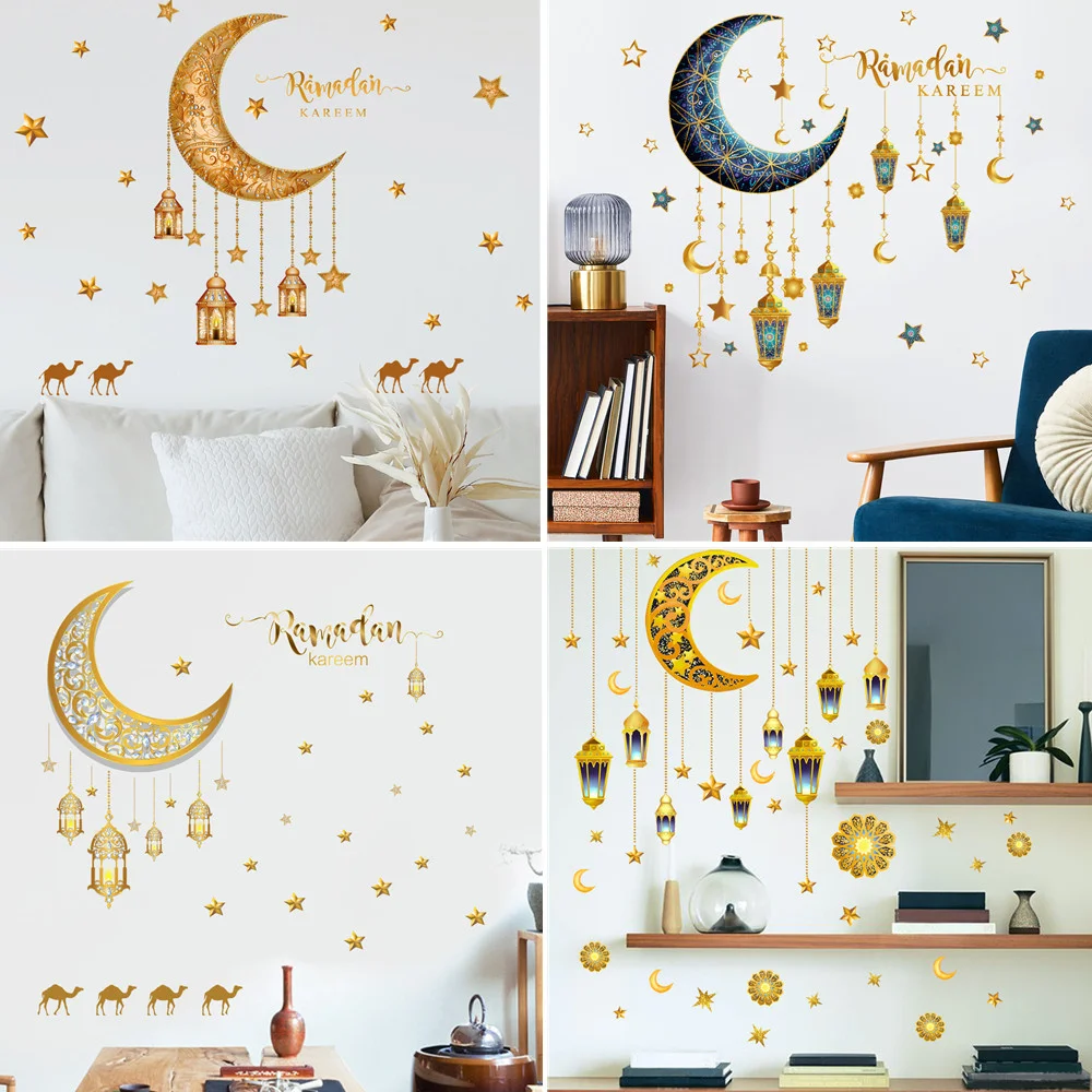 Eid Mubarak Wall Stickers Ramadan Decoration For Home Living Room Bedroom Islamic Muslim Party Decorative Items 2023 New