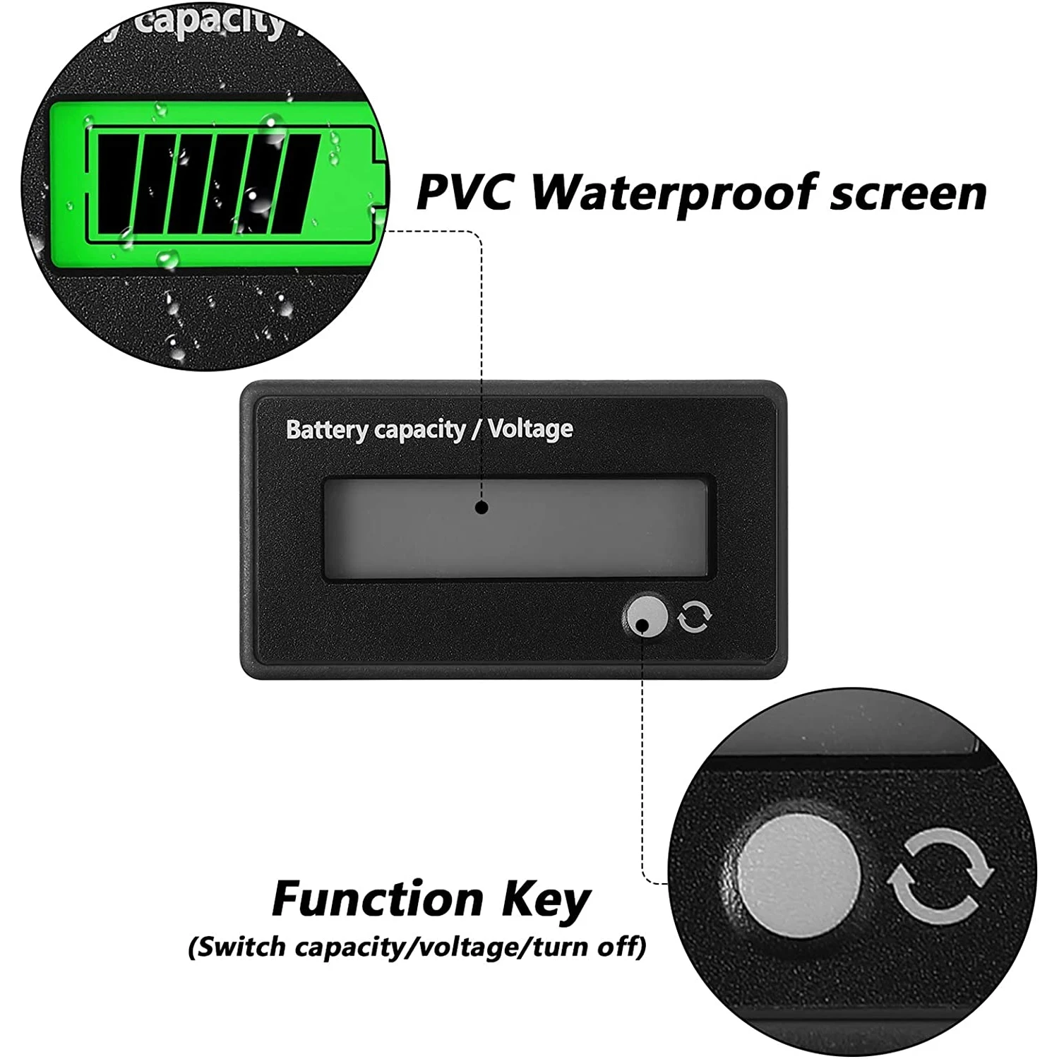 DC 12V 24V 36V 48V 72V Lead Acid Lithium Battery Capacity Voltage Meter with Alarm Gauge Indicator Battery Indicator Monitors 3
