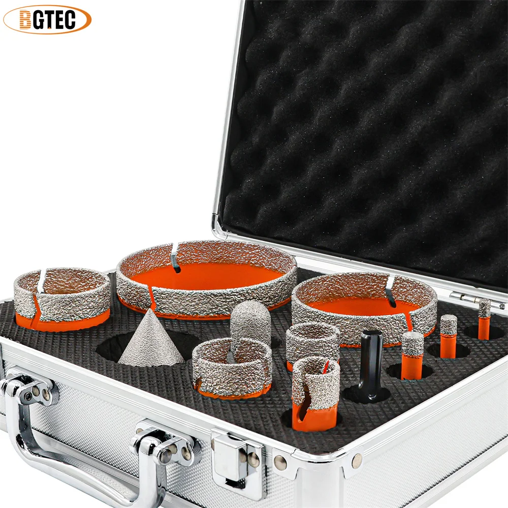 BGTEC 타일 드릴 비트 세트 5/8-11 나사산 8/9/10/11/12PCS 홀쏘 키트 건식 또는 습식 드릴링 도자기 세라믹 타일 화강암 대리석