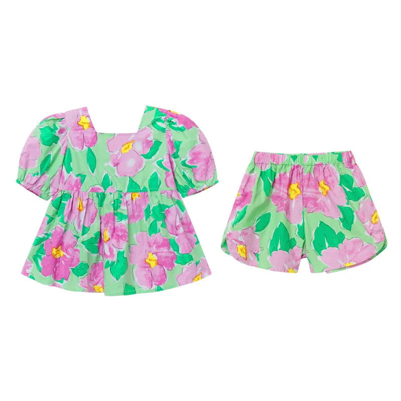 New Summer Girls' Clothing Sets Sweet Casual Flower Doll Shirt And Shorts Fashion Baby Kids Outfit Children Girls Clothes Suit images - 6