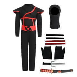 Kids Samurai Warrior Costume Set with Sword and Mask - 9PC Ninja Cosplay Outfit for Halloween and Parties (01)