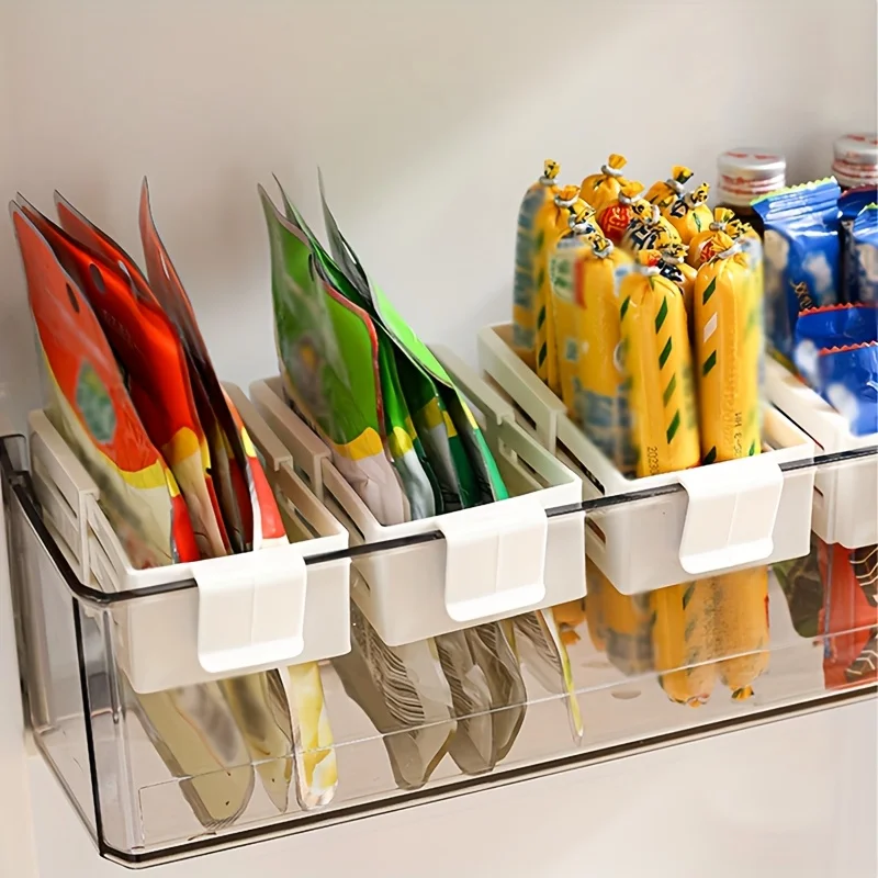 3PC/6PC White Transparent Refrigerator Divider Set Kitchen Food, Storage Divider Retractable Refrigerator Side Door Storage Clip