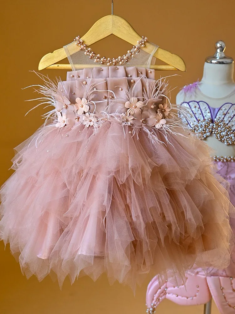 kids-girls-beading-party-dress-for-children-feather-ruffles-princess-costume-dust-pink-evening-vestido-flowers-handmade-wear