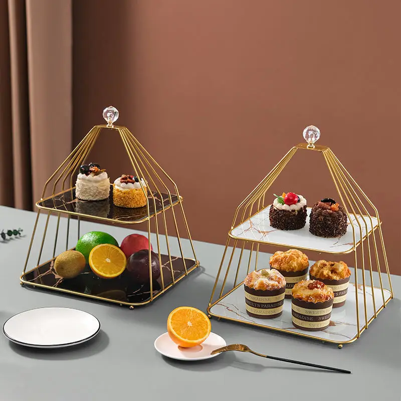 

Creative Light Luxury Dessert Rack Party Dim Sum Snack Plate Afternoon Tea Multi-layer Marble Household Living Room Fruit Plate