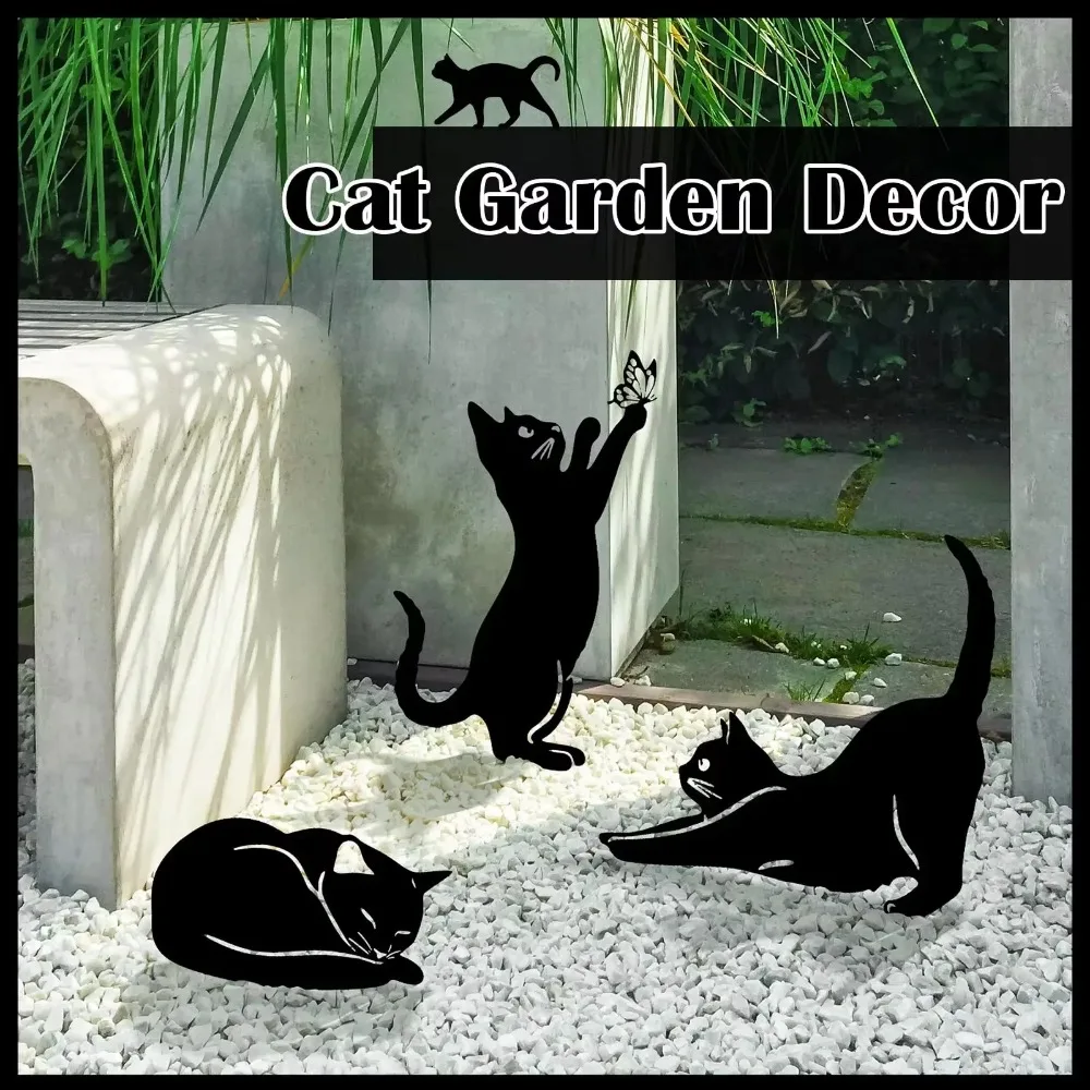 Cute Cat Garden Silhouette Stakes – Tiki-Inspired Outdoor Decor 4