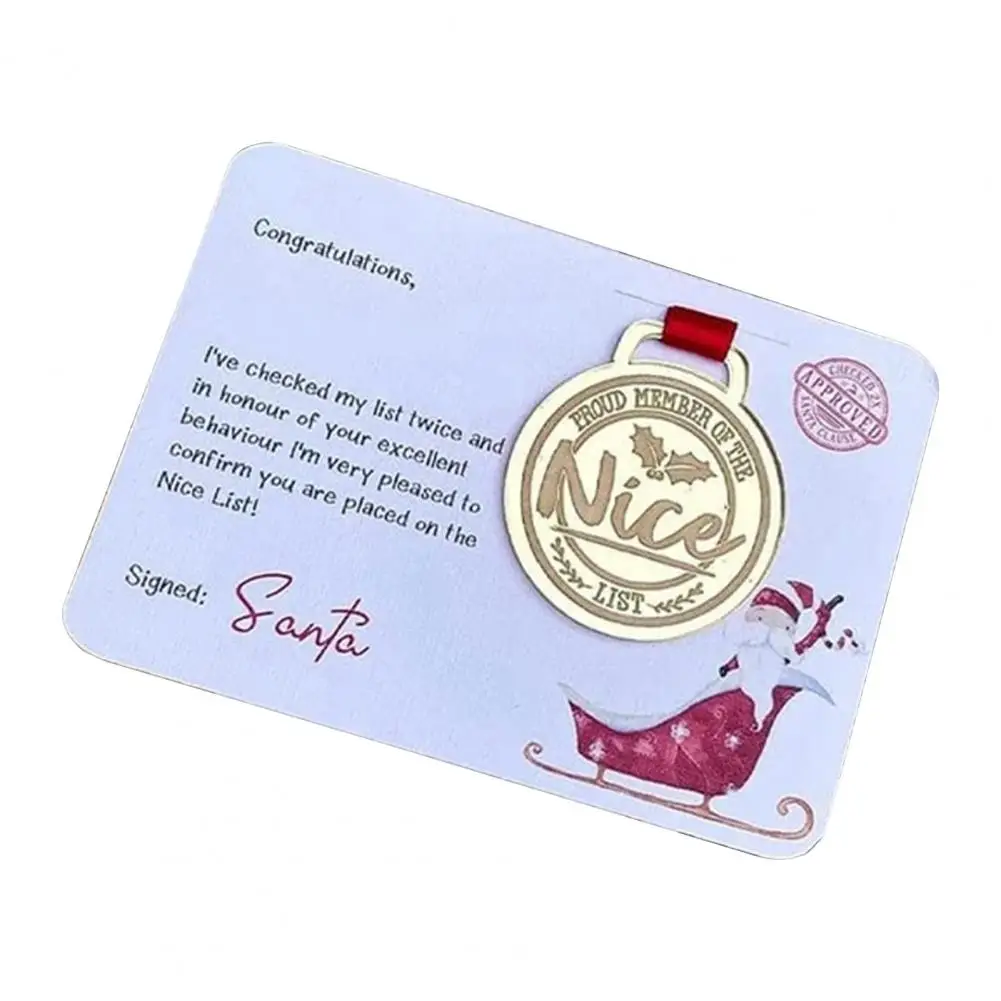1/2Pcs Christmas Eve Nice List Medal Greeting Card Nativity Christmas Santa's Card for Wedding Xmas Birthday Parties Home Decor