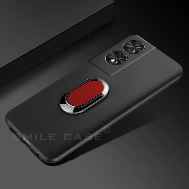 Black Classic 360° Rotating Finger Ring Silicone Case for 6.78 Inch Smartphones