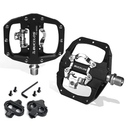 BUCKLOS Dual Function Flat MTB Pedals - Premium Aluminum Alloy Bicycle Pedals (Black pedal - Cleat)