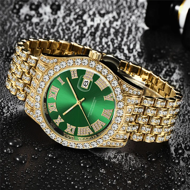 Montres de Marque de Luxe Men Hip Hop Diamond Fashion Alloy Band Golden Date Vintage Quartz Watches Luxury Watch sss Supply 2024