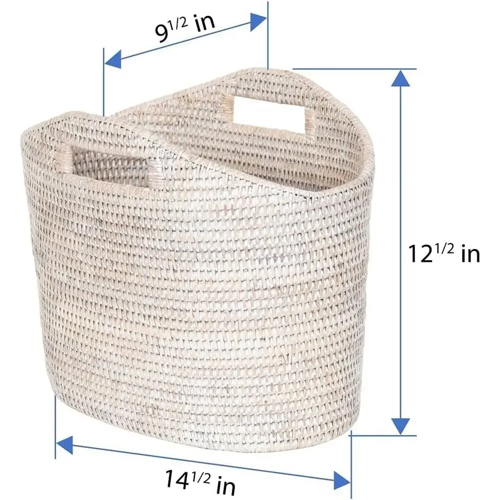 Rattan Magazine Holder Clear Lacquer Finish Oval Shape White-Wash 14.25"x9.5"x12.25 6