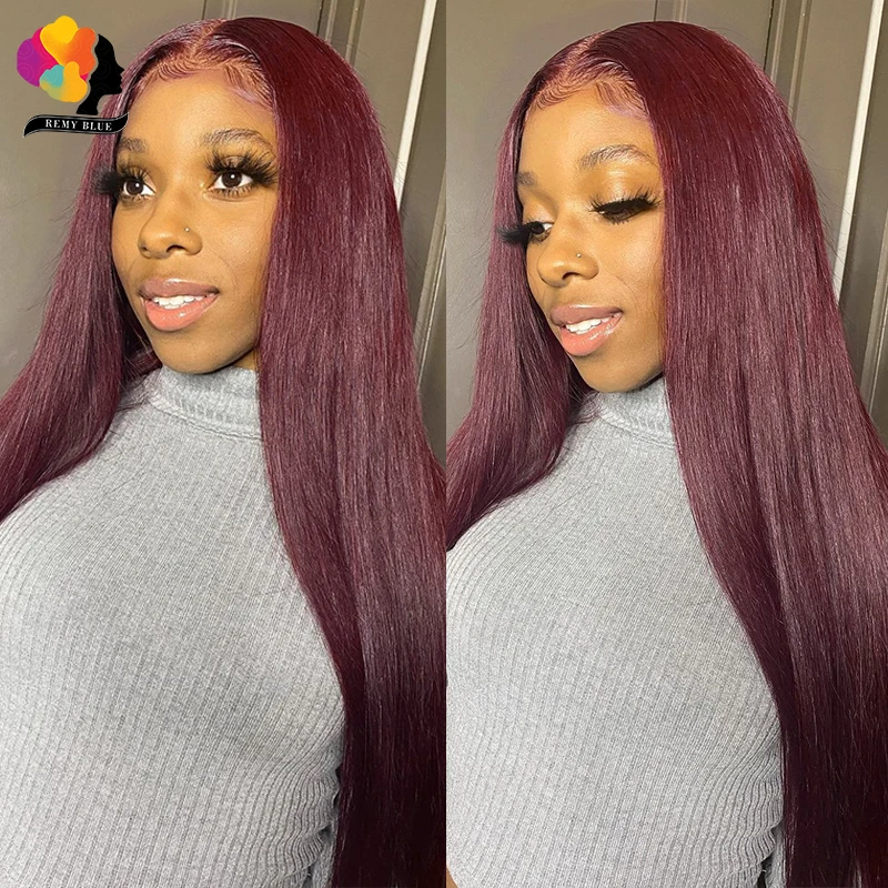 Burgundy Glueless Human Hair Wigs 13x4 Lace Front Wig Pre-Plucked Wear Go Straight Human Hair Lace Frontal Wigs for Black Women 3