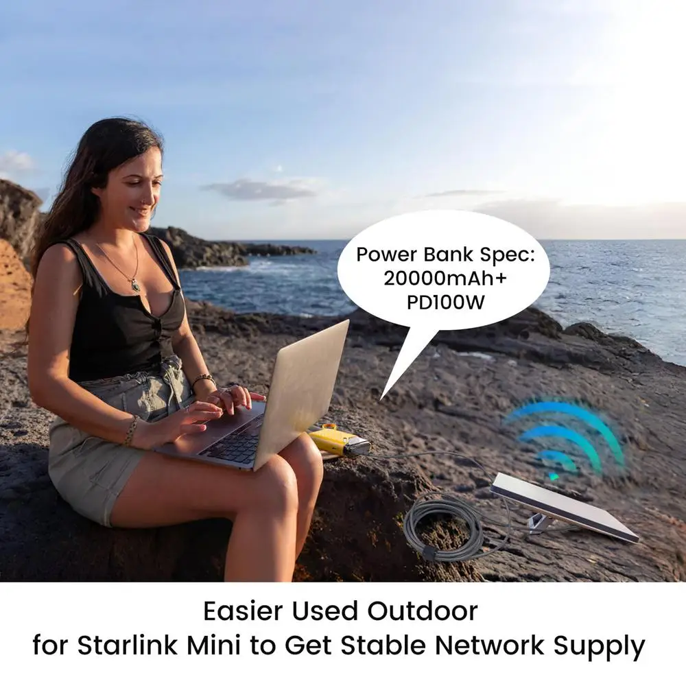 USB C Female to DC Power Adapter for Starlink Mini PD 100W Type C Charge Extension Adapter with Outdoor Waterproof DC Barrel 5