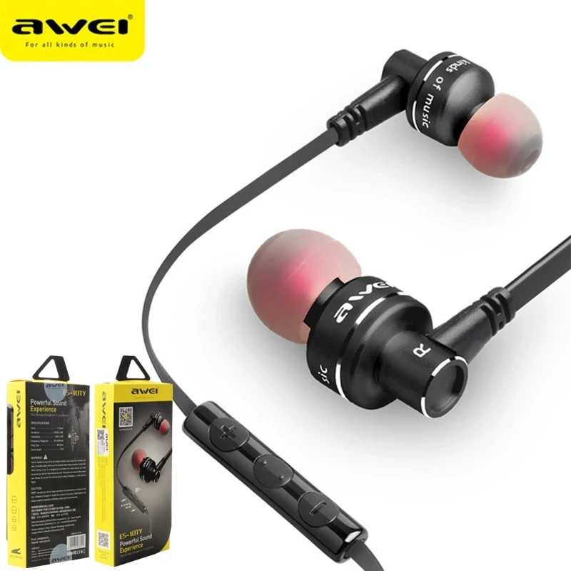 Awei Wired Headphones Super Bass Earbuds Metal 3.5mm Stereo In-Ear With Mic For iPhone Samsung Phones