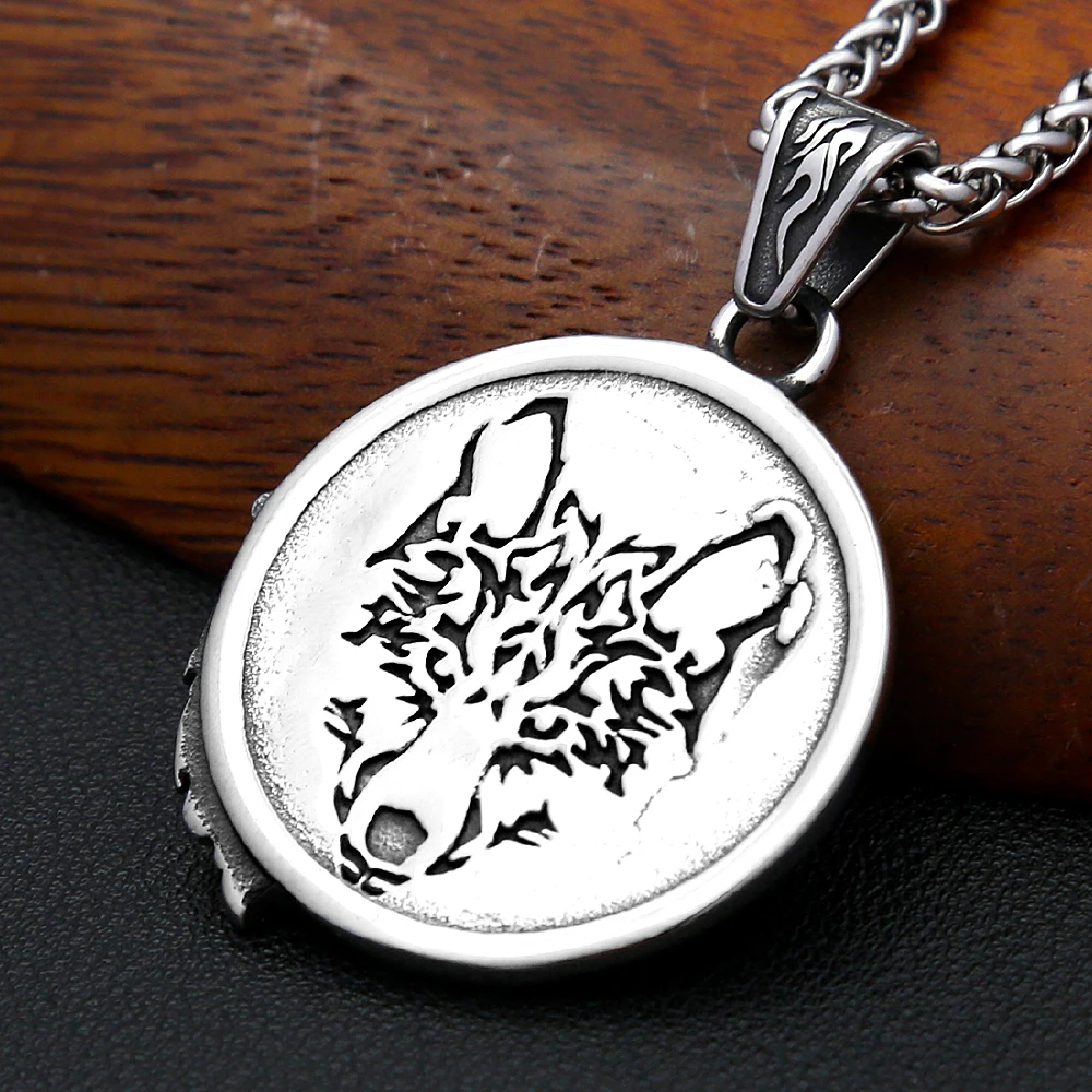 Vintage Viking Wolf Head Necklace Stainless Steel Nordic Animal Pendant For Men Women Unique Amulet Jewelry Gift Dropshipping 3