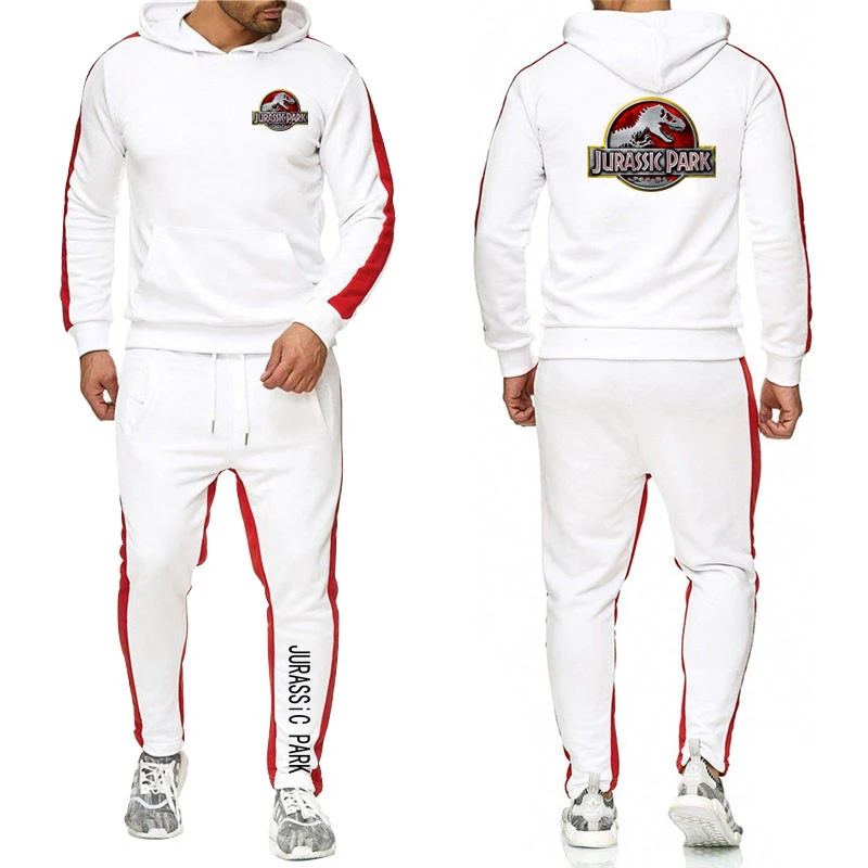 2023 Men's new Jurassic Park Spring and Autumn hoodie sweatpants suit Harajuku jacket sports comfortable solid color suit