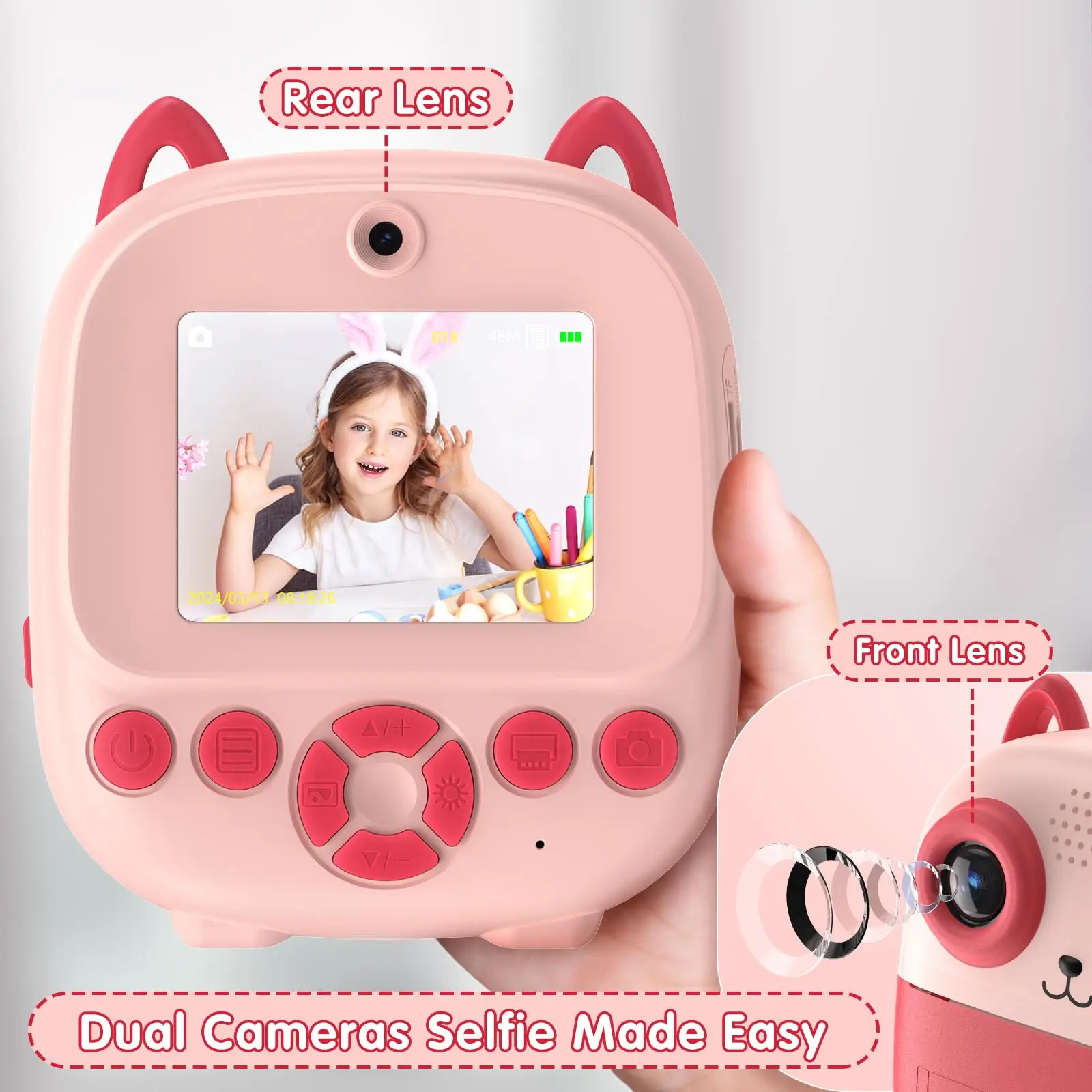 Camera Instant Print, Multifunctional Toddler Camera with Photo Printing Instantly, 2.4 Inch HD Screen Digital Camera for Photo