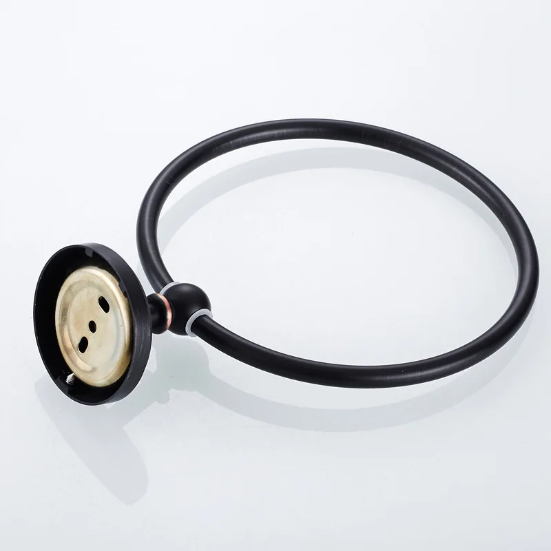 new Brass Towel Holder Bathroom Accessories Wall Mounted Round Towel Rings Rack Kitchen Storage Black bronzing process