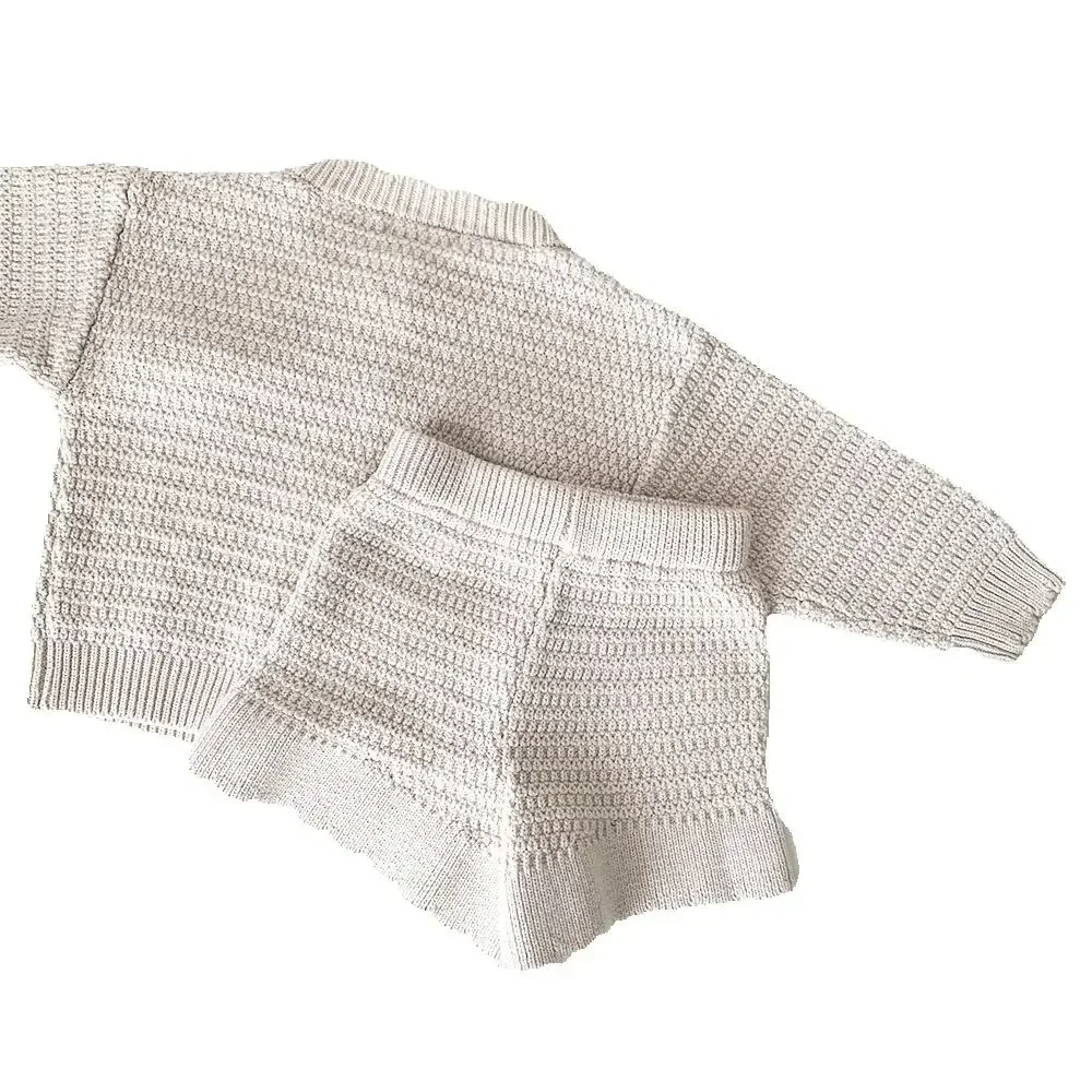 Soft Knitted Baby Girl Cardigan and Shorts Set for Autumn