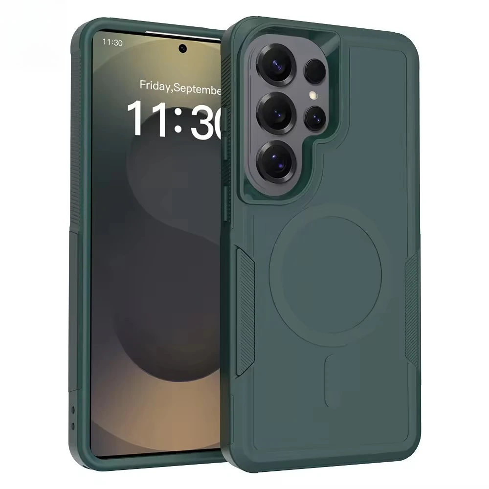 Enhanced Black Shockproof Armor Case with Magnetic Hybrid Design