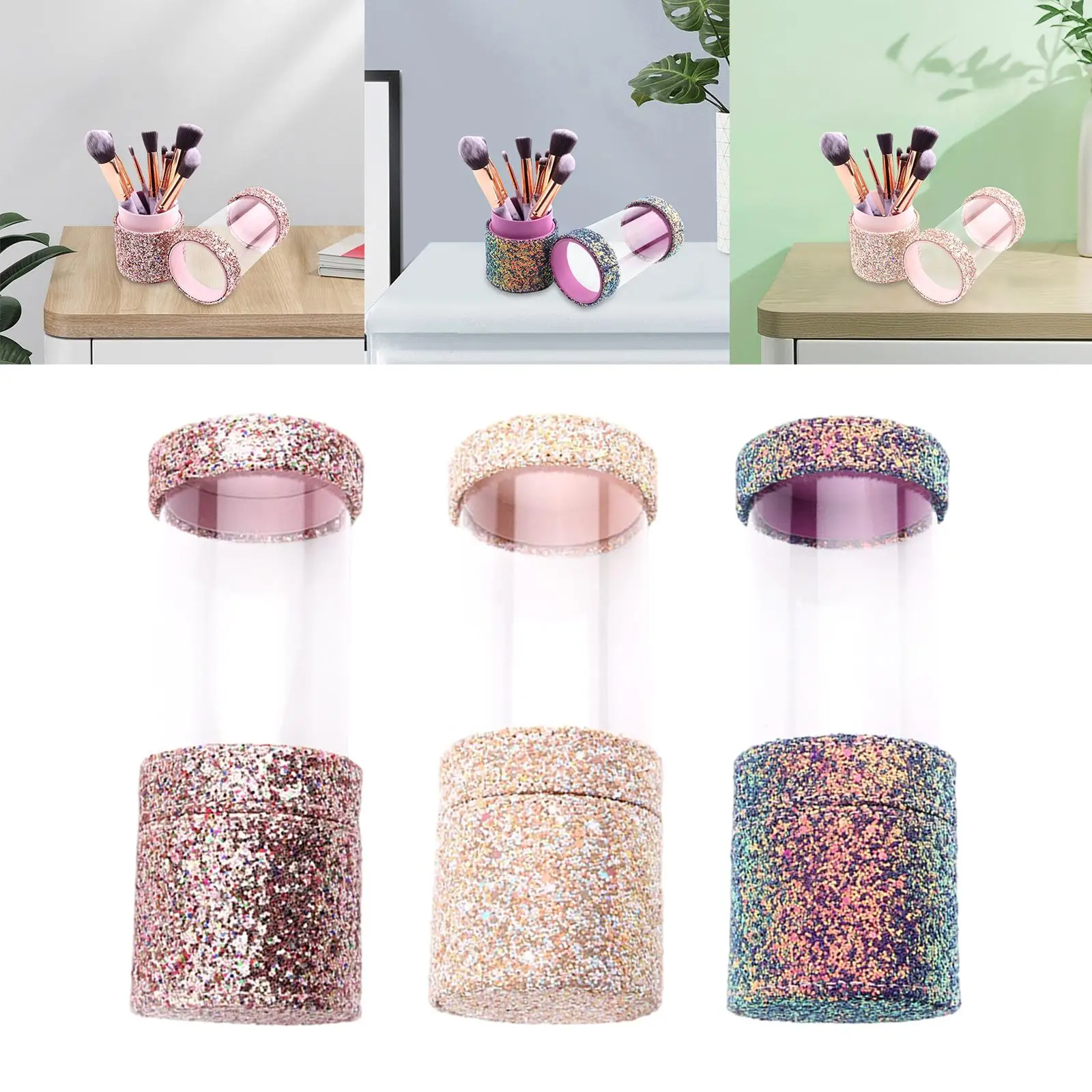 Glitter Makeup Brush Holder Clear Storage Stand for Cosmetics Desk Lipstick