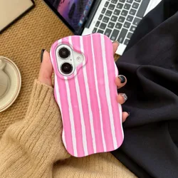 Glossy Striped Phone Case with Comfortable Wave Edges and Slim Design - iPhone 17 (Pink)