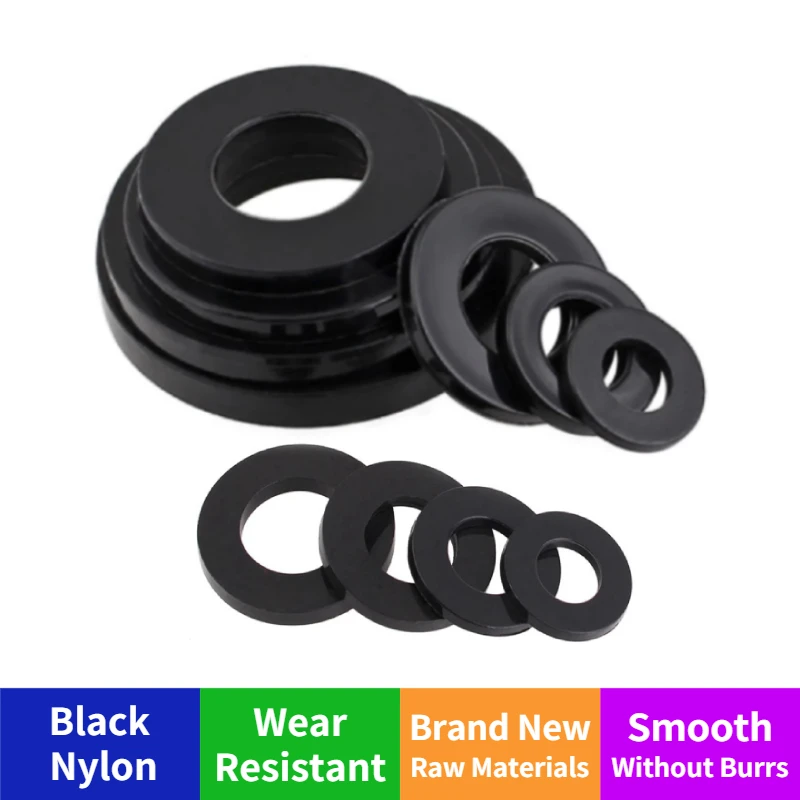 Black Plastic Nylon Washer Plated Flat Spacer Washer Gasket Ring M2 M2