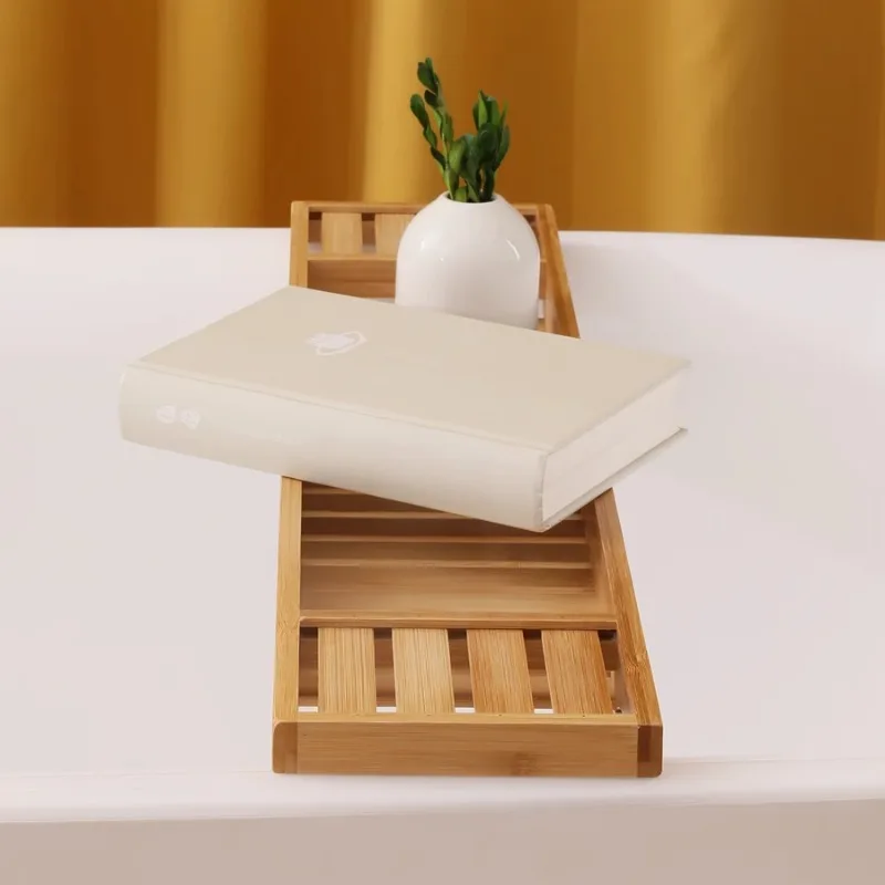 Minimalist Japanese-Style Bamboo Bathtub Caddy Extendable Bath Tray Non-Slip Spa Organizer for Bathroom/Tub Waterproof Design