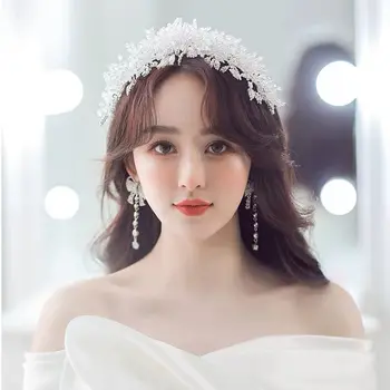 Bridal Headdress 2022 New Korean Handmade Crystal Simple Japanese and Korean Wedding Dress Headband Tiaras and Crowns