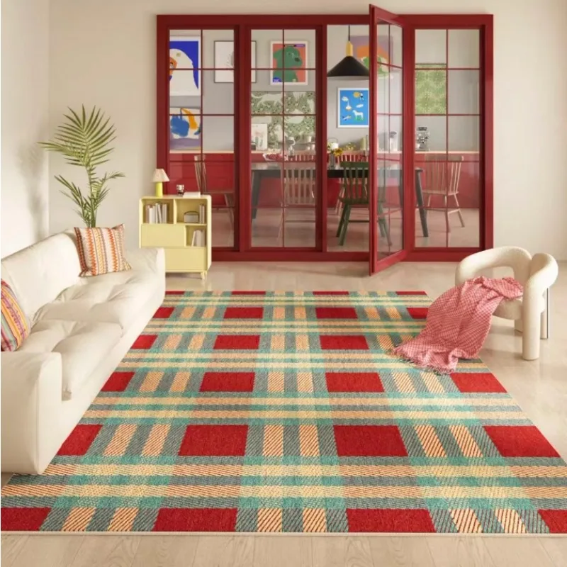 Retro Plaid Living Room Carpet Simple Literary Color Splicing Bedroom Rug Modern Fashion Sofa Coffee Table Mat 러그 Ковер Alfombra