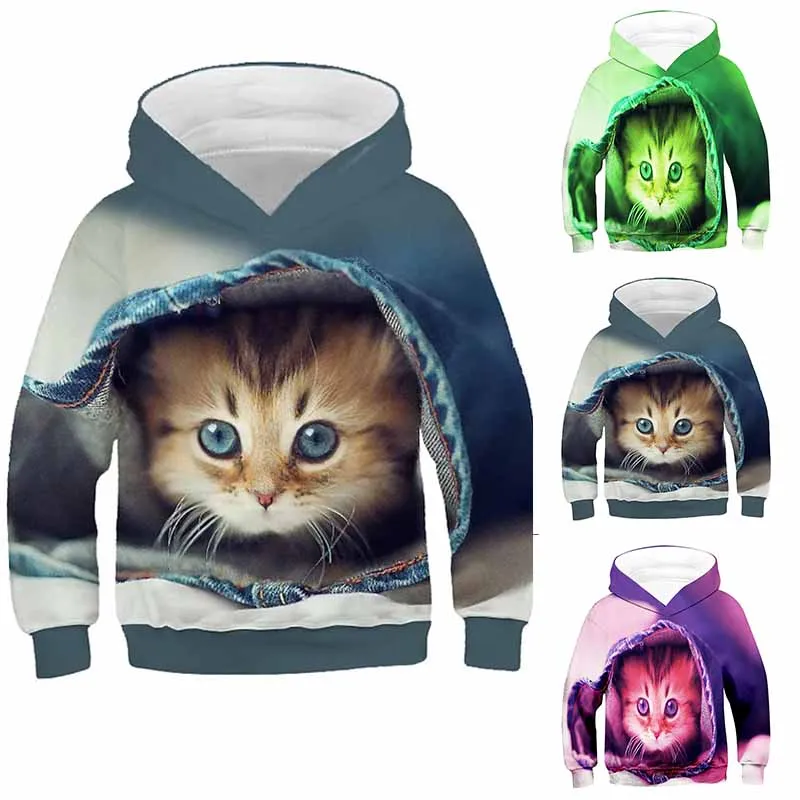 

Boys' Fashion Sweater Girls' Hooded Long Sleeve Autumn Kids' Animal Printing Top Spring Round Neck Oversized Pocket Pullover