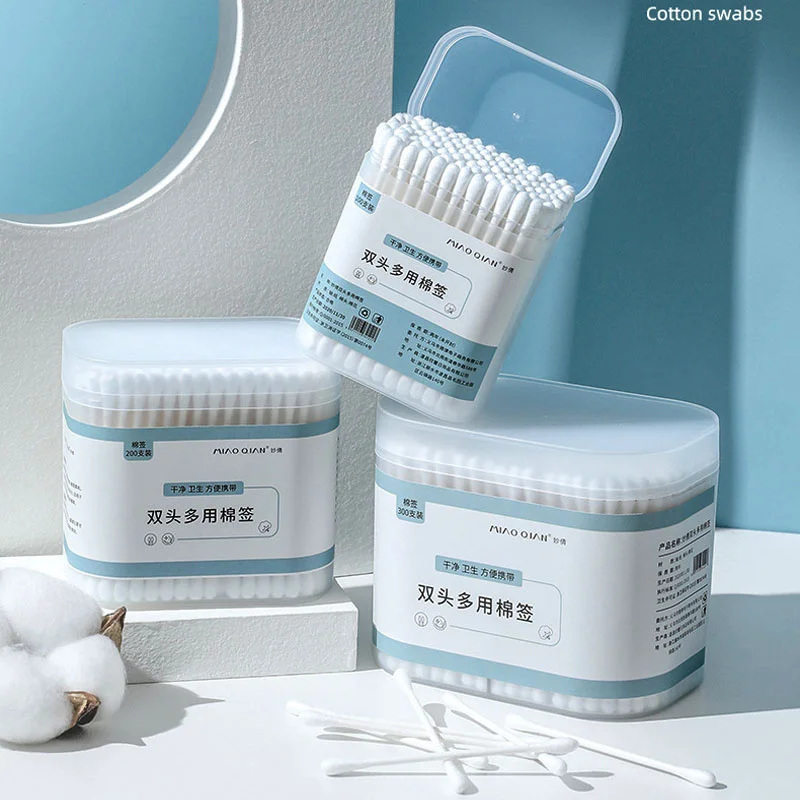 100/200/300pcs/Box Bamboo Baby Cotton Swab Wood Sticks Soft Cotton Buds Cleaning of Ears Tampons Cotonete Pampons Health Beauty