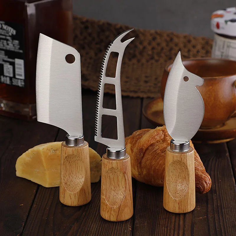 Rubber Wooden Handle Cheese Knife Butter Cutter Fruit Knife Mini Cheese Cutter for Cool Meat Charcuterie Board Tools