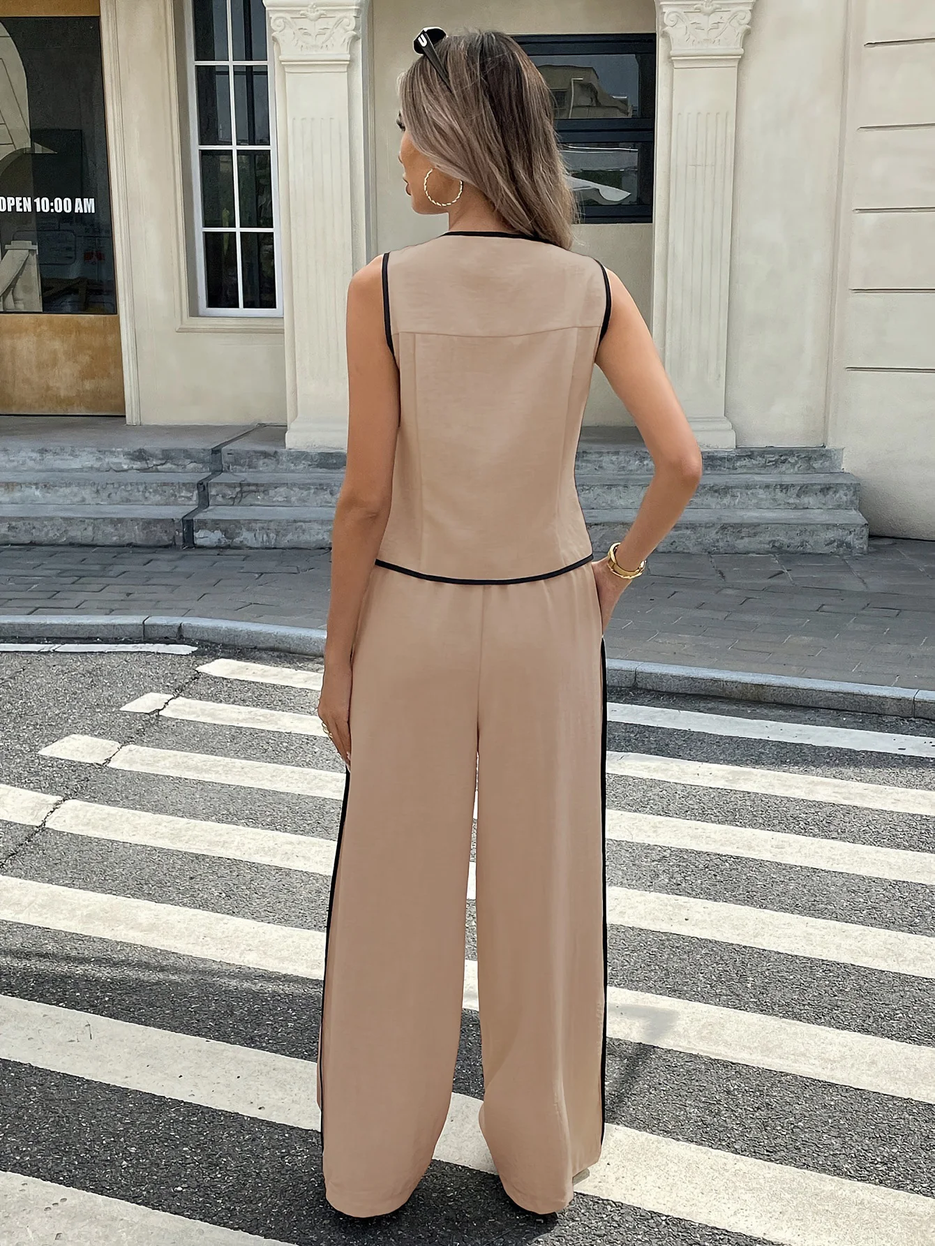 Women's Two-Piece Set, Colorblock Sleeveless Vest and Drawstring Pants, Summer Fashion Casual, Ladies' Comfortable Clothing 2
