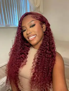 32 inch 13x4 breathable lace front 99J deep curly texture soft all season versatile long curly hair full daily occasion fit 1