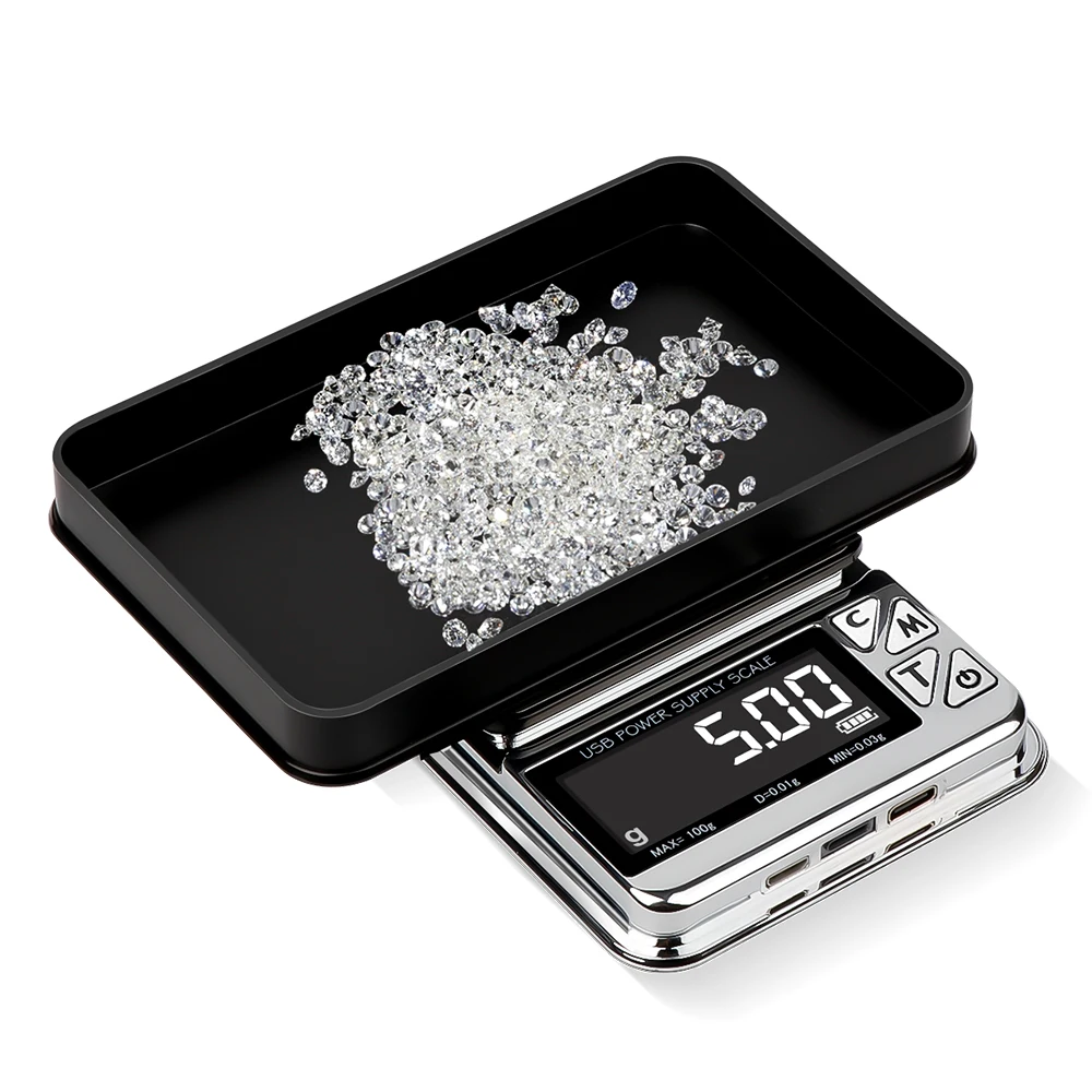 

Цифровые ювелирные весы из нержавеющей стали с ЖК-дисплеем, 100 г/500 г, карманные кухонные весы, высокоточные электронные с USB-зарядкой
