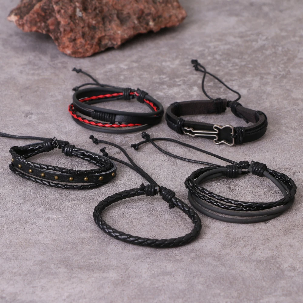 DAXI Punk Multilayer Leather Bracelet Set bracelet jewelry Eye Wings Star Charms Beads Bracelets For Man Party Gothic Jewelry Punk Wrap Wristband