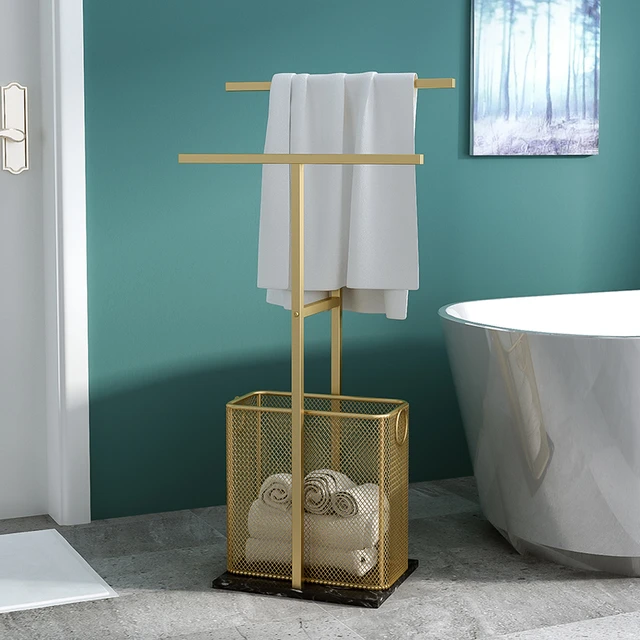 Nordic Bathroom Rack Luxury Bathroom Floor Towel Rack With Dirty Clothes  Basket Towel Rack Without Punching - Bathroom Shelves - AliExpress