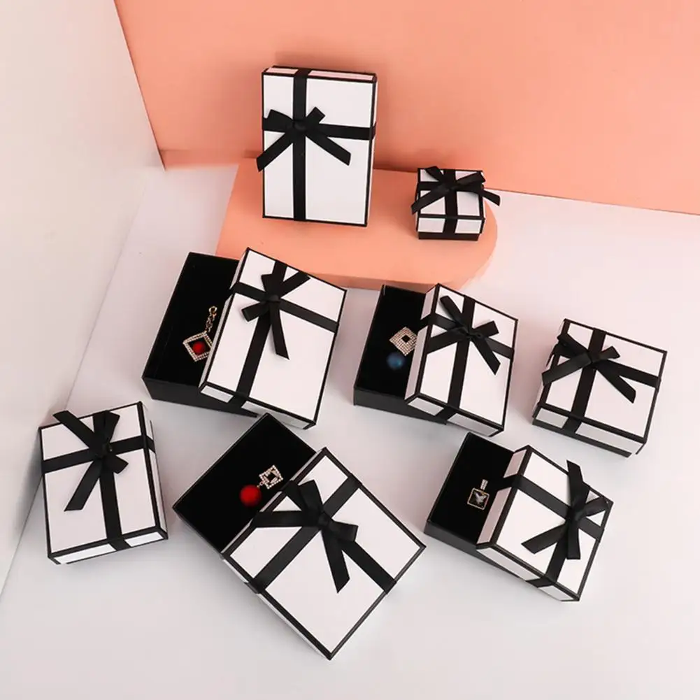

Jewelry Box Bowknot Design Gift-giving Paper Wedding Party Ring Necklace Earring Packing Case Anniversary Supplies