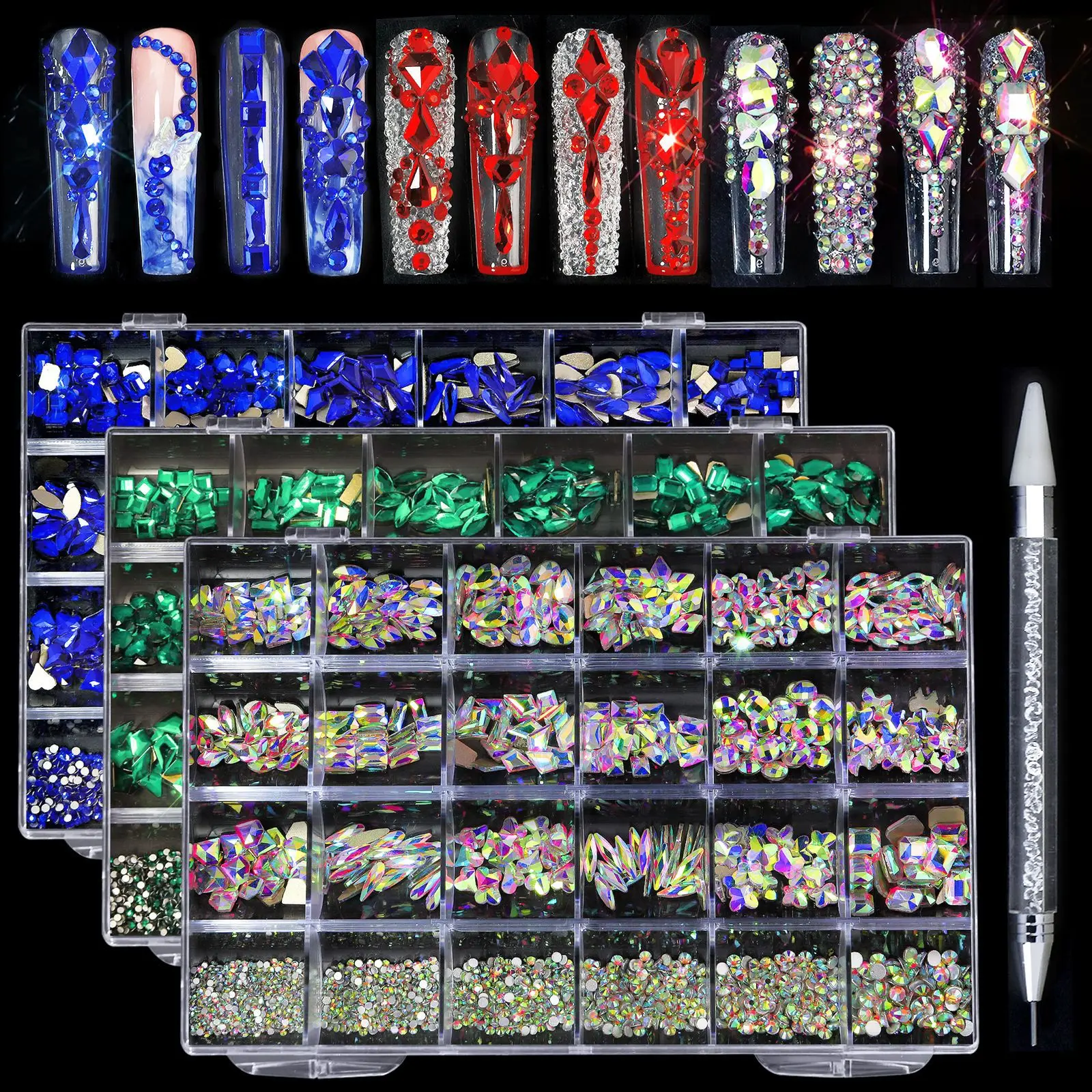 

Nail Art 24 Grid Rhinestone Jewelry Set Nail Art Ab Flat Bottom Drill Nail Abnormaldiamond Magic Color