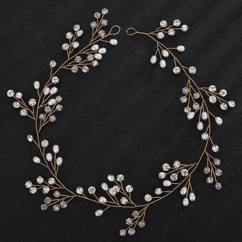 Women Handmade Rhinestone Wedding Hair Accessories Pearl Crystal Bridal Headband Party Bride Headwear Rose Gold Hair Pieces