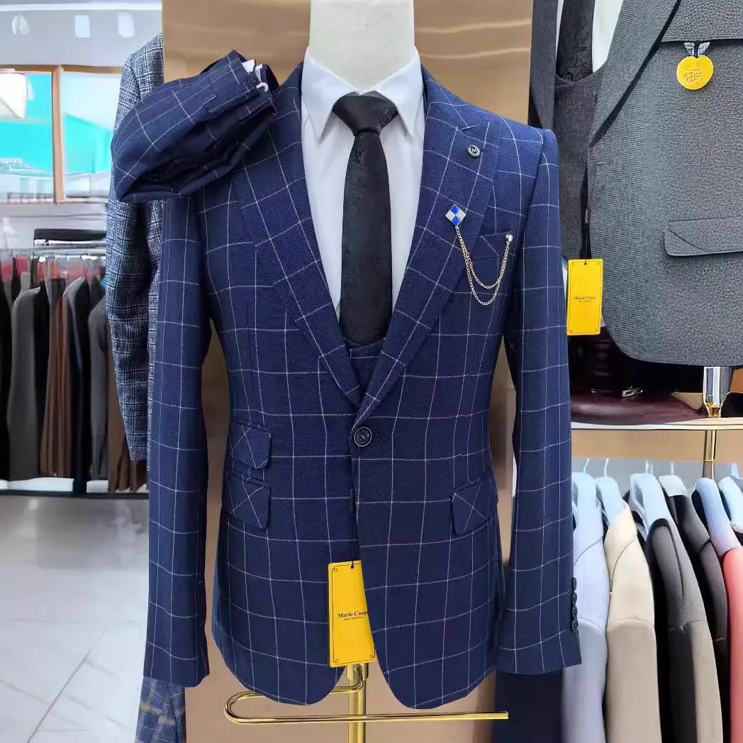 Man Suit Boutique Men's Plaid Wedding Casual Host Suit 3 Pieces Wedding Suits for Men  Suit for Men Wedding Dress