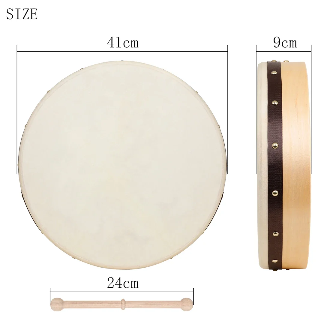 16/18 Inch Skin Wooden Tambourine Sheepskin Drum Percussion instrument hand drum Entertainment Round Tambourines