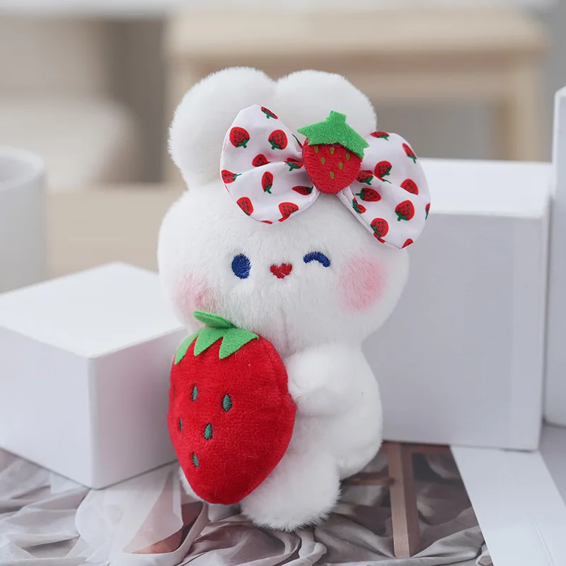 

Cute Strawberry Rabbit Plush Doll Keychain Sweet Small Rabbit Keyrings For Bag Pendant Kawaii Cartoon Rabbit Car Keys Keychain