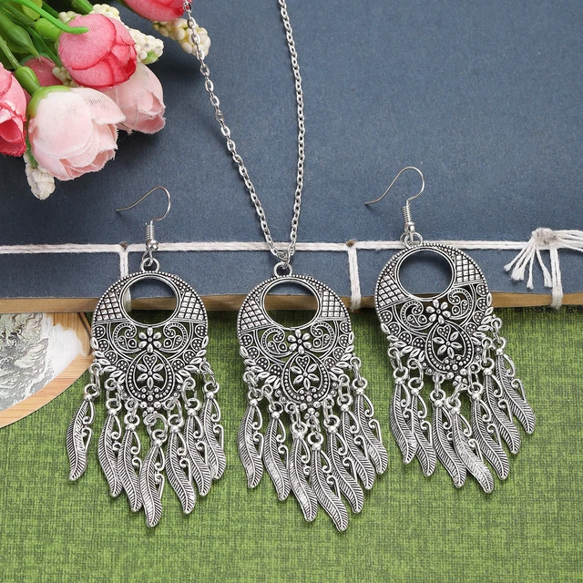 Long Earrings Silver Color, Earring Flowers Tassel