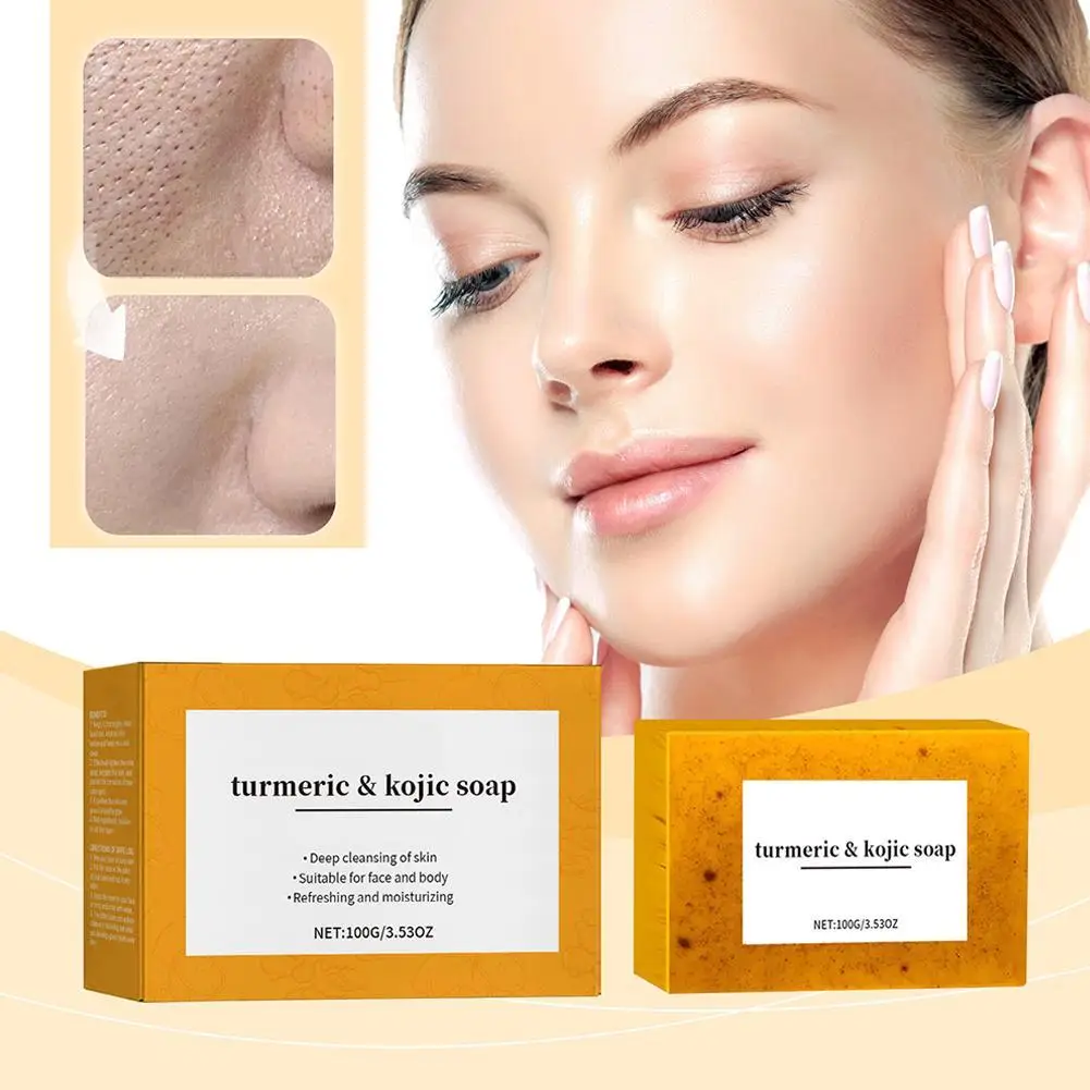 100g Natural Lemon Turmeric Purifying Soap Whitening Brighten Pore Shrinking Skin Cleansing Soap Body Care Product
