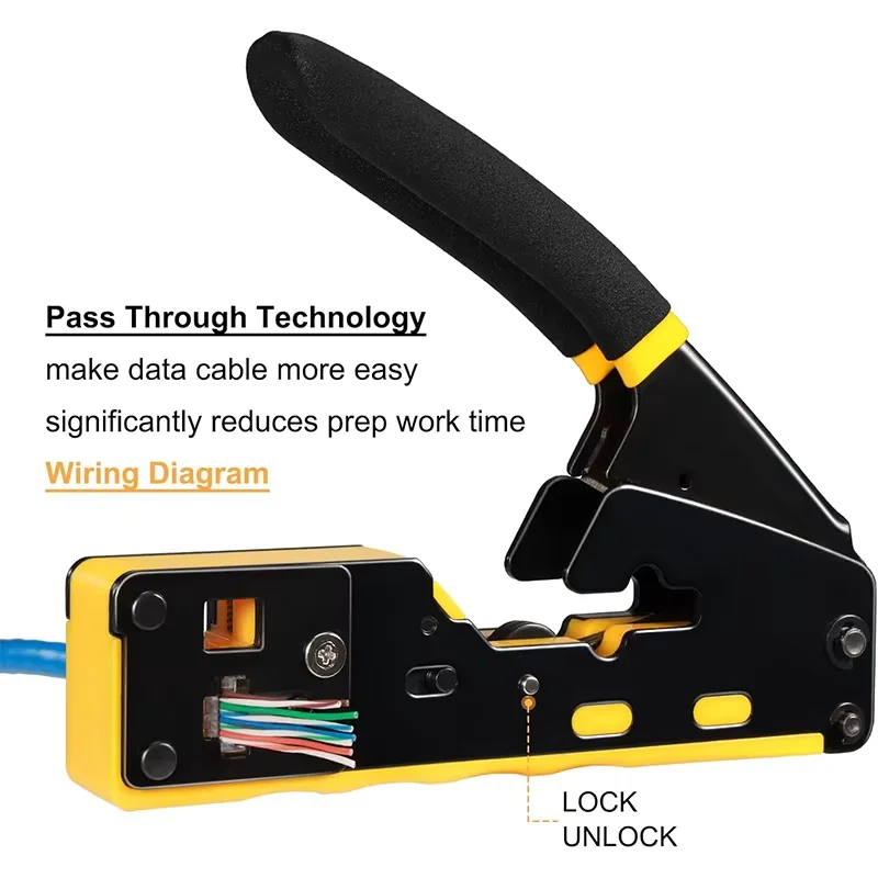 RJ45 Network Crimper Pass Through Multifunction Ethernet Crimping Pliers Crimp/Cut/Strip for Cat6 Cat5 Cat5e RJ45 Connectors