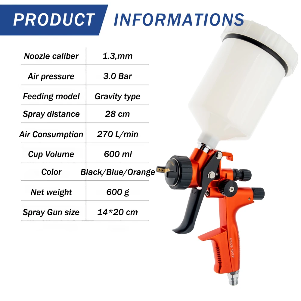 High Quality 4000B HVLP Spray Gun 1.3mm Stainless Steel Nozzle Atomization Professional Sprayer Paint Airbrush For Car Painting 2