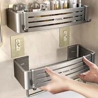Aluminum Bathroom Shelves Wall Towel Rack Mounted Shower Caddy With No Drilling Shower Organizer Bathroom Storage Accessories 1