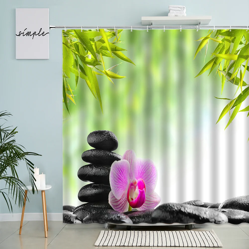 

Zen Stone Ocean Shower Curtain Scenery Bathroom Curtain Red Flowers Wheat Ears Serene Relax Curtains For Bedroom Home Decoration