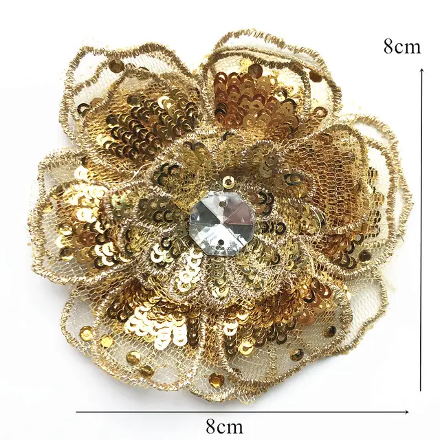 Applique In Pizzo Ricamato Oro Con Paillettes - Decorazione Per Abiti Da Sposa, Collo, Fai Da Te